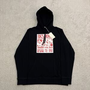 Sunspel England Des Rocs Band Sweatshirt Hoodie Black Overhead Loopback Sz S